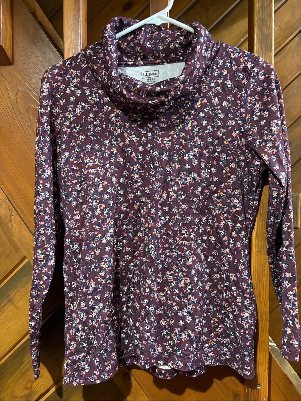 L.L. Bean Plum Floral Cowl-Neck Long Sleeve Tee
